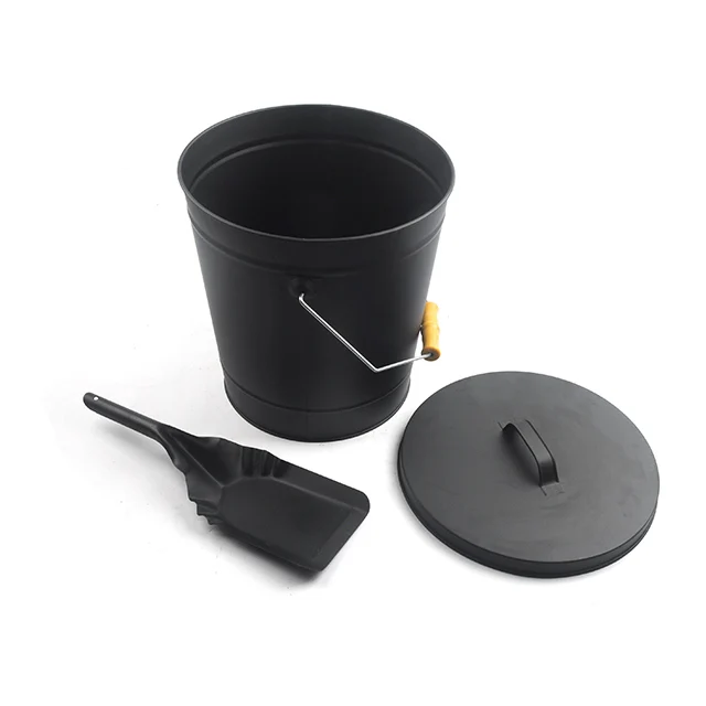 Ведро большой емкости из черной золы с лопатой и щеткой для камина и улицы