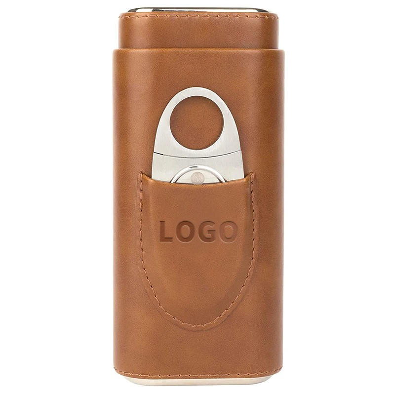 Cedar Wood Lined Travel Cigar case Travel Humidor with Cutter Brown Leather Travelator Cigarism Cased Leather Cigar case