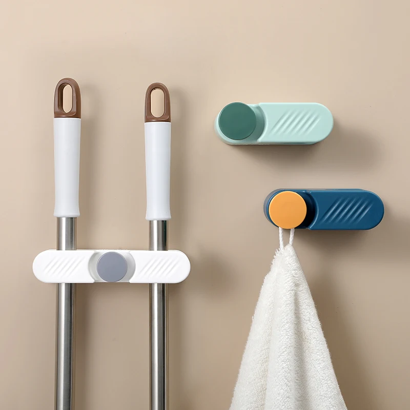 Powerful traceless mop hook Single and double clamp series clamp Nail-free wall mop rack