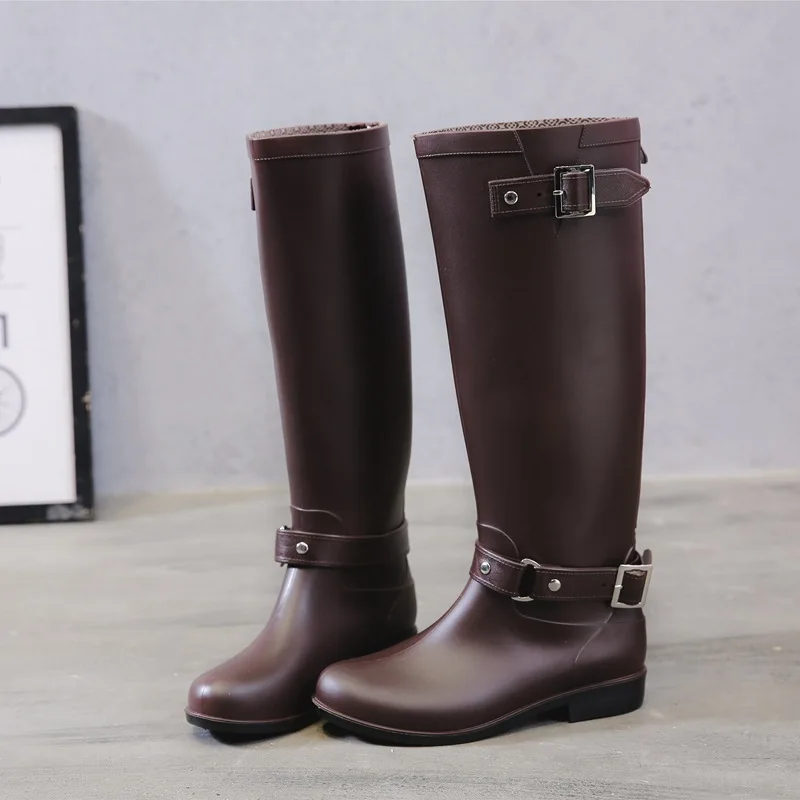 Western Lady Woman Horse Riding Boots Shoes Genuine Leather ladies slip on antiskid rain boots