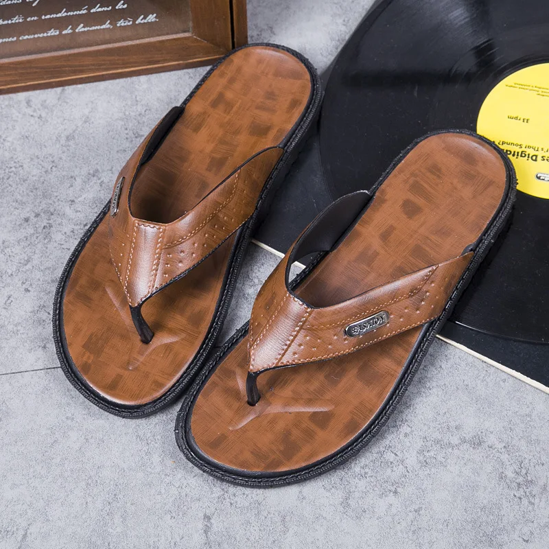 Новинка, индивидуальные новые мужские летние повседневные кожаные шлепанцы, сандалии