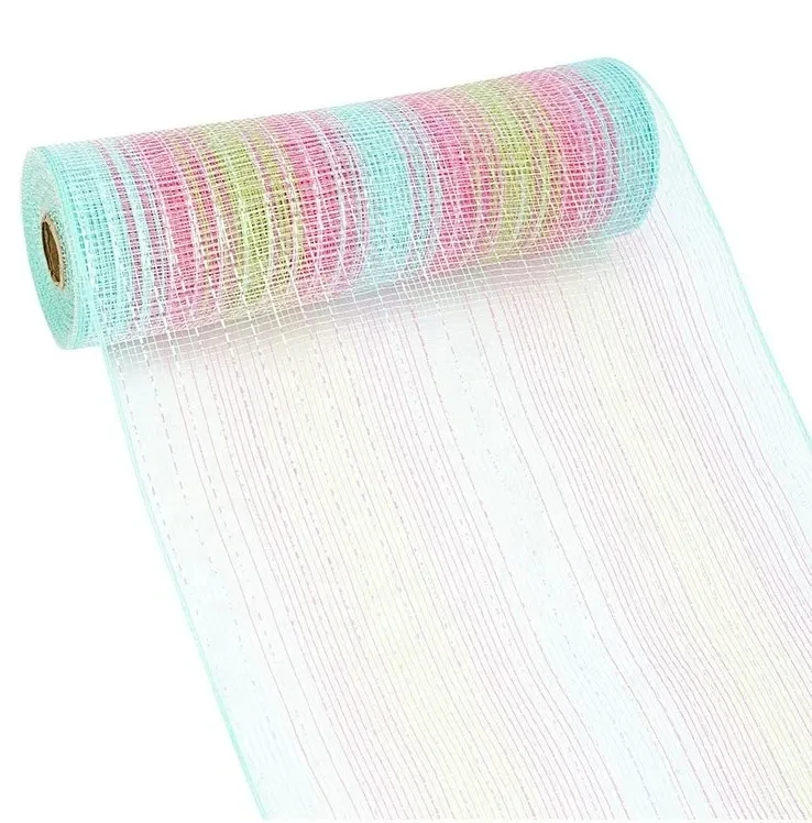 Faux Jute PP Stripe Fabric Mesh Wholesale Colorful Decor Flower Wrapping Decor Mesh Christmas Wreath Making Gauze