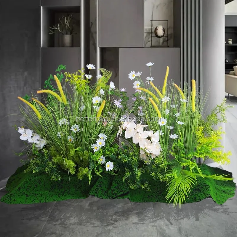 Artificial Flower Restaurant Decoration  Green Leaves White Flower Row Stage Layout Props Silk Table Flower Wedding