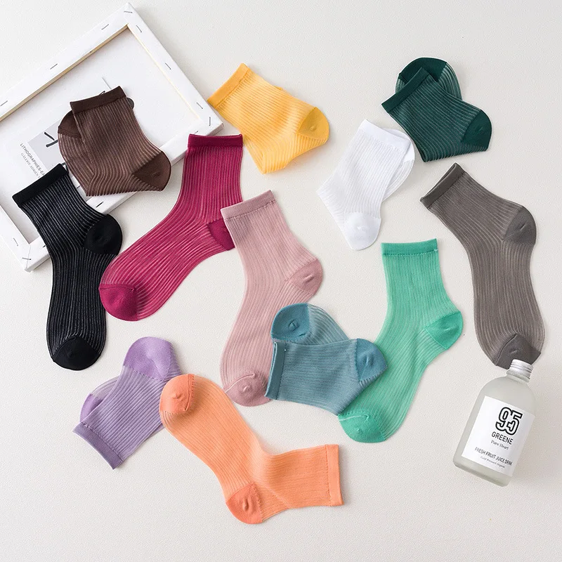 Короткие летние корейские уютные крутые тонкие шелковые чулки Socksmate пушистые цветные простые тюлевые женские водостойкие короткие носки