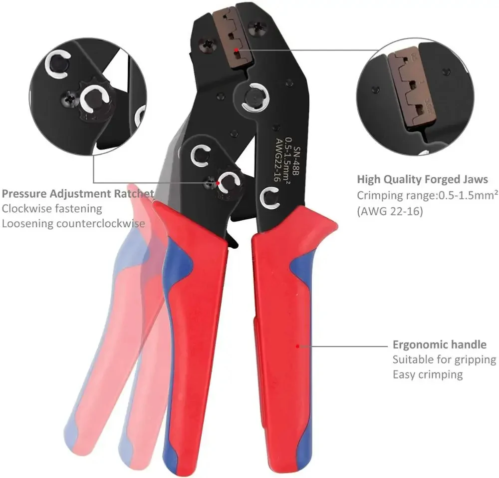 sn-48b crimping tool 600 pcs 4.8/6.3 plug terminal crimper crimping pliers wire 0.5-1.5mm2 alicate AWG 20-15 hand tool krimptang