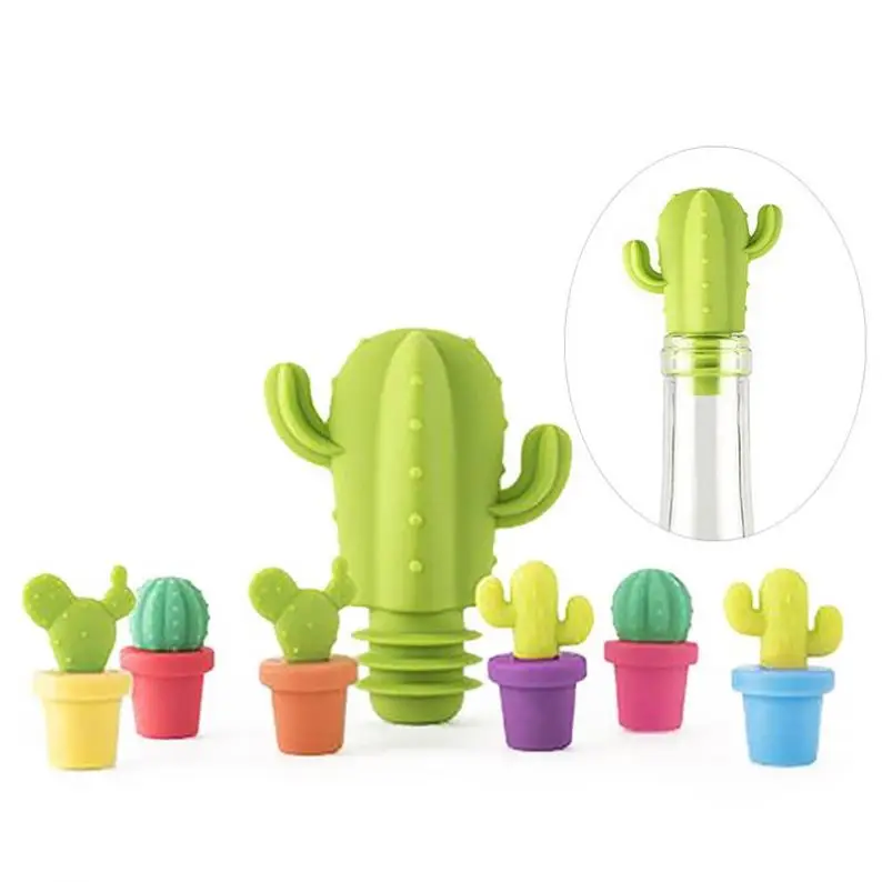 1PC Creative Cactus Shape Wine Stopper Silicone Wine Beer Cover Bottle  Kitchen Barware Fresh-keeping Wine Cork Stopper