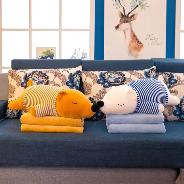 Animal Pillow With Baby Polyester  Flannle Fleece Baby Blanket Cartoon Bear