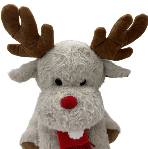 Soft Plush Reindeer with Red Scarf Stuffed Animal Toy Elk for Children Christmas Gift and Home Decoration