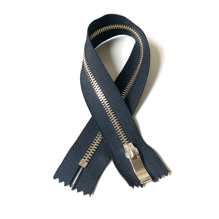 Металлическая молния с золотистыми зубцами Junye 5 # на заказ с блестящим золотистым съемником для одежды