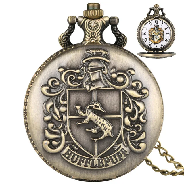 Magic School Themed Vintage Accessories Bronze Steampunk Necklace Quartz Pocket Watch With Chain for Party Decor Fans Gift