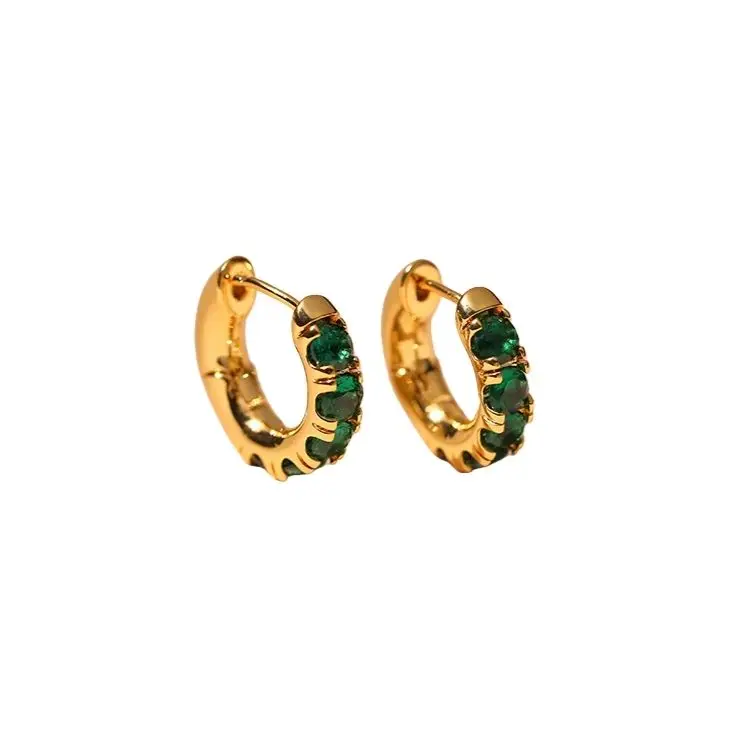 Gold plated copper 18k gold plated holiday gift fashion hoop green rhinestone earrings