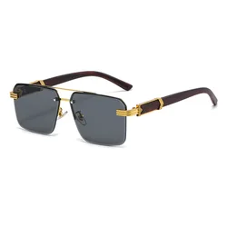 unisex rimless square metal frame uv400 glasses custom ocean lens big frame fashion buffalo horn sunglasses 2022