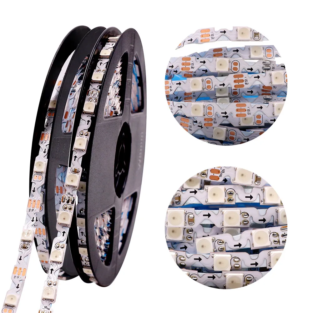 5V WS2812B Fullcolor LED Strip 60LEDs/m 5mm 6mm PCB S Shape Addressable Pixel 5050 RGB LED Light dream color