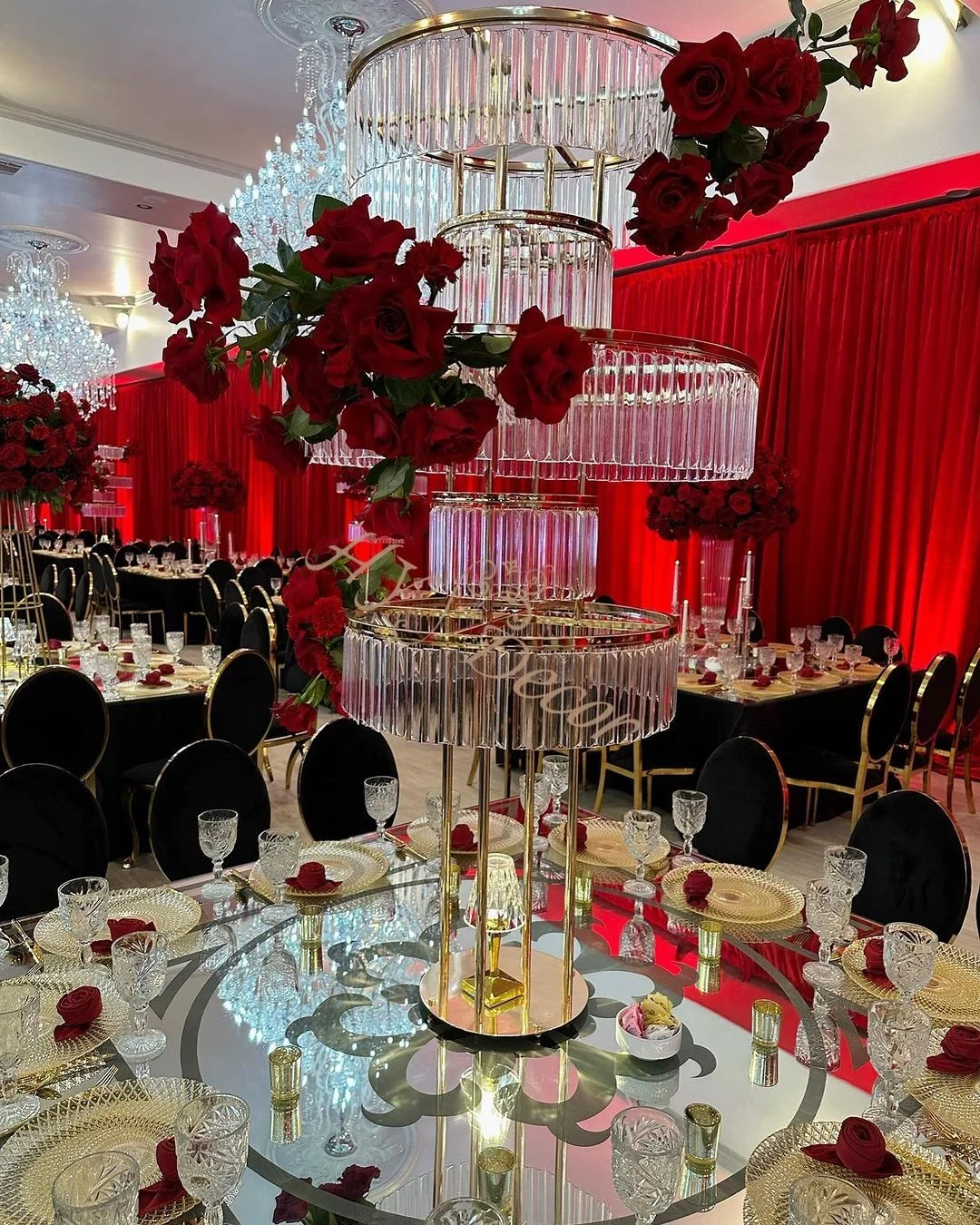 HY 5-Layers Party Wedding Event Acrylic Clear Crystal Gold Tall Frame Table Centerpieces Wedding Centerpiece Stand Decor