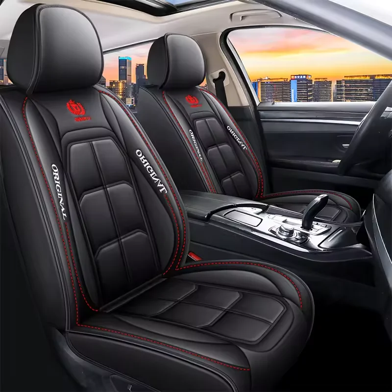 Full Set Crown PU Leather Car Seat Covers Durable Comfortable Automotive Vehicle Cushion Cover in Red