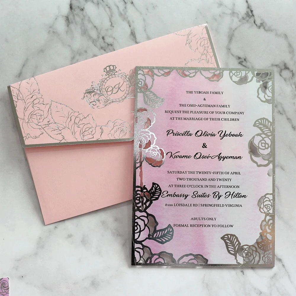 Cheap Price Hollow flower  Marriage Invitation Card with Pocket Envelope custom acrylic birthday invitation cards menu cards