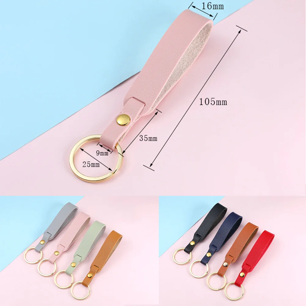 Blank PU Leather Car Key Ring For Women & Men Keychain Key Rings Leather Key Fob Chain Ring Keychains