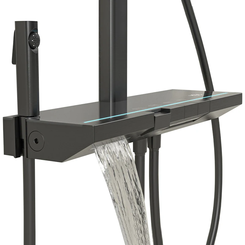 Digital Display Piano shower Gun Grey Rain Shower System Set  Multi-function exposed shower set with square bar