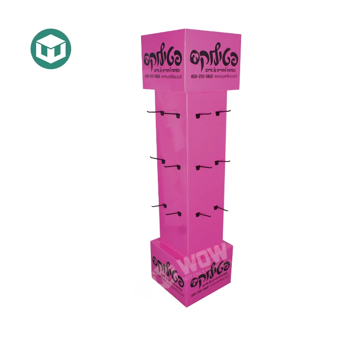 4 Sides Cardboard Countertop Rotating Floor Display Stand with Hooks