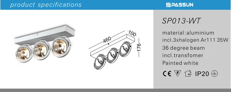 Modern indoor surface ceiling lamp 35W Bulb easy change AR111 halogen led spot light