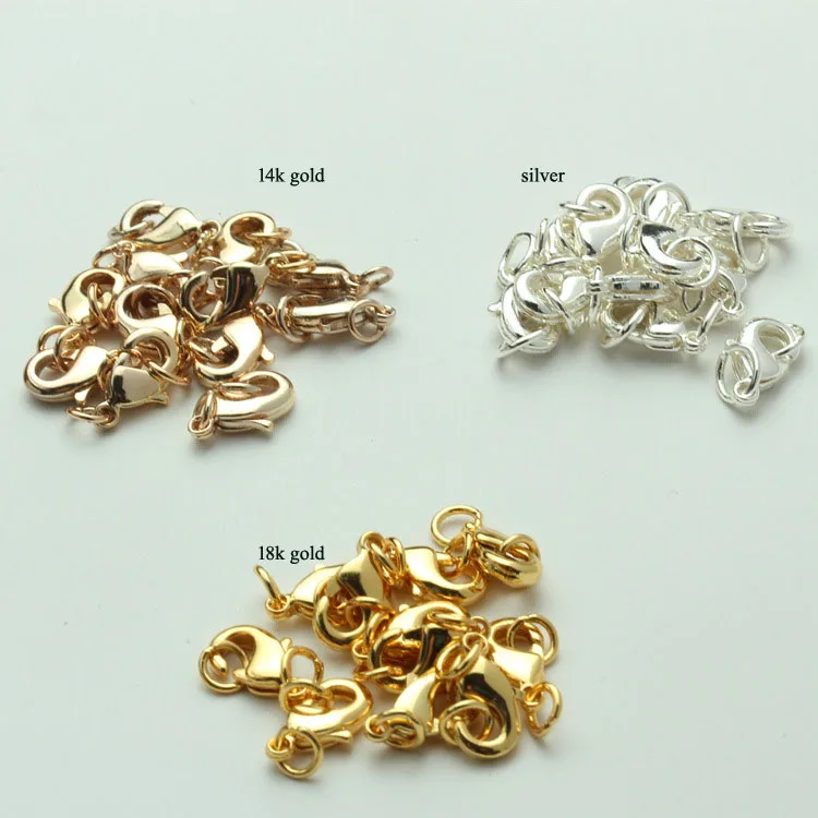 Brass Lobster 10MM 12MM Lobster Claw Clasps with Closed Jump Ring Bracelet Necklace Clasps