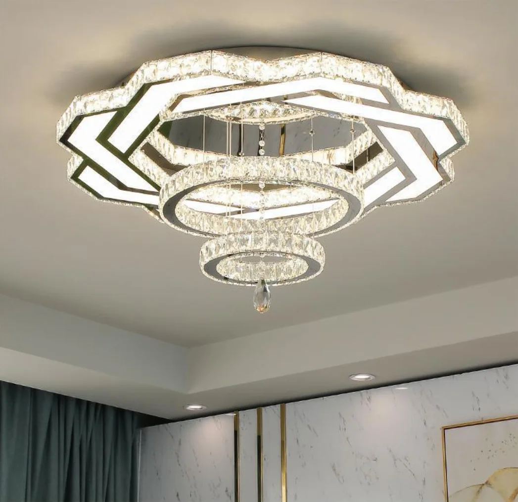 Home decoration living room stainless crystal chandelier led ceiling lamp luxury