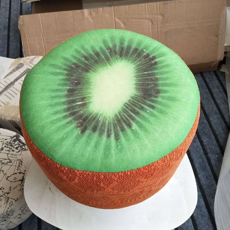 Customized comfortable linen printed chair stool with four wooden legs for living room