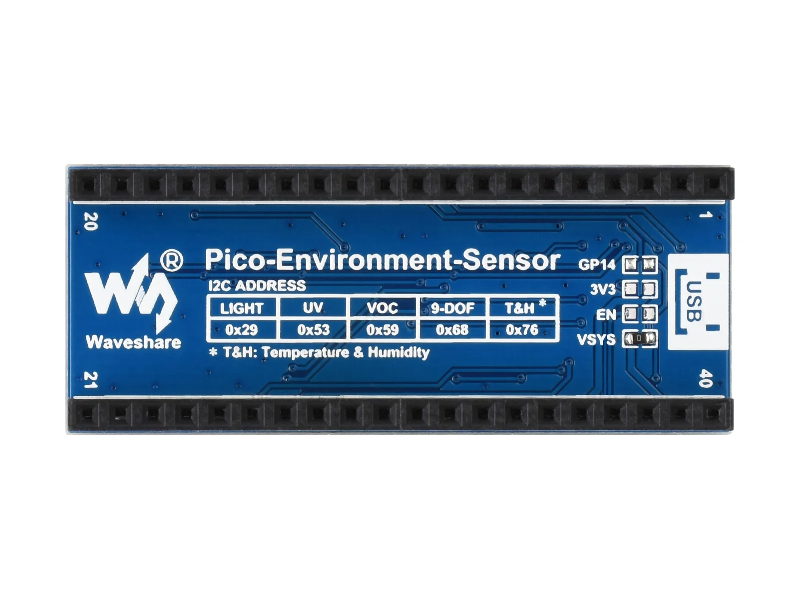 Waveshare Environment Sensors Module for Raspberry Pi Pico I2C Bus