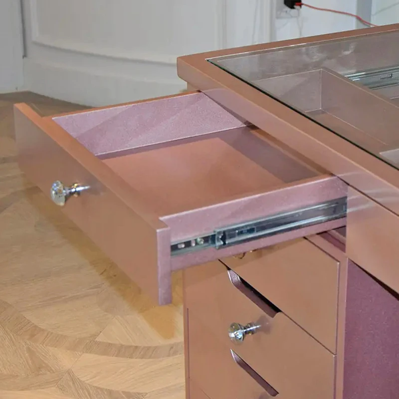 Wedding Beauty Shop Pink Wooden Drawer Makeup Chest with Bulb Vanity Mirror Clear Table Top Lots of Storage for Makeup Table