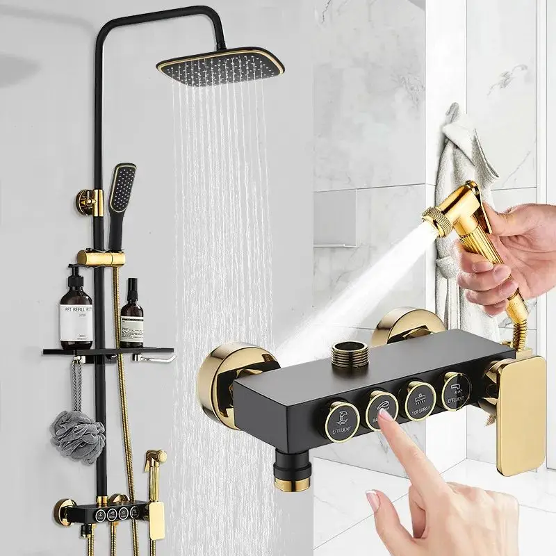 Bathroom Rain Shower Kit Bath Rain Shower Set gold Plating Kit Square Bathroom Shower System Set