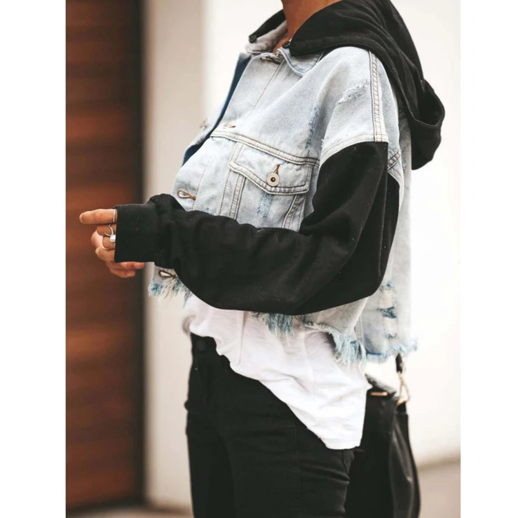 wholesale Hot Seller Ripped Holes In Fringe Stitching Denim Jackets