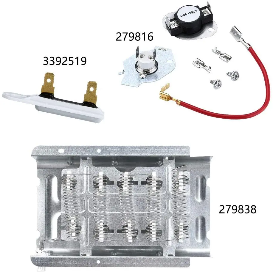 279838 AND 279816 Dryer Heating Element and 3392519  fuse Combo  3387134  Thermostat for dryer parts