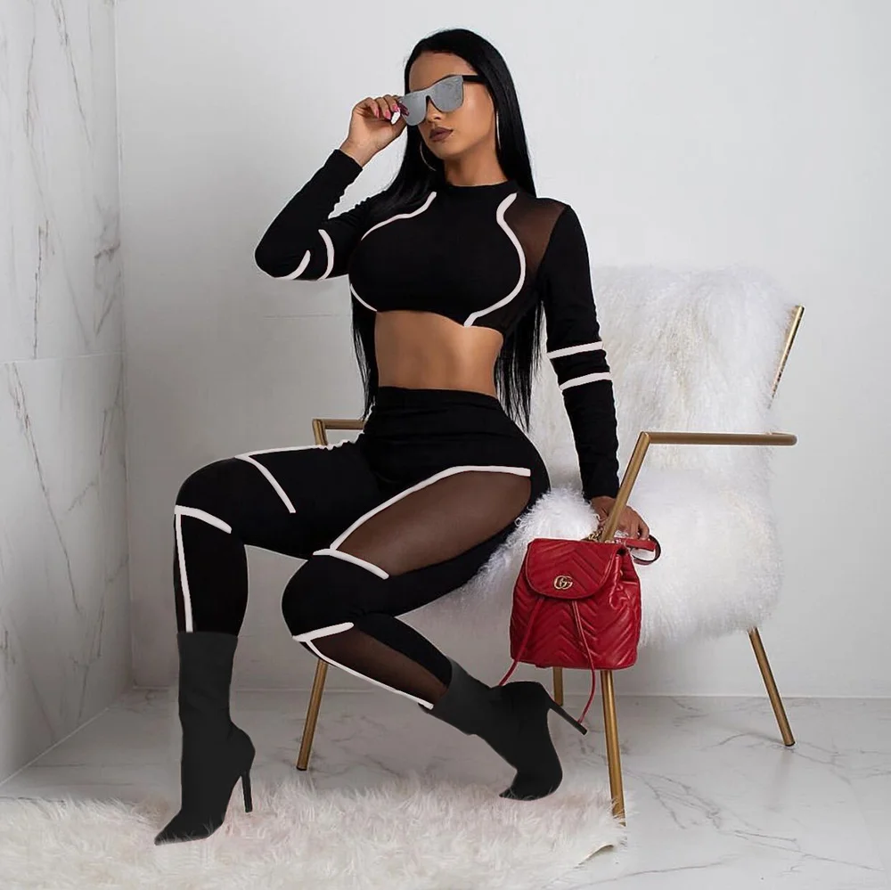 2020 New Sport Set Fashion Two Piece Set Woman Yoga Fitness Clothing Long Sleeves Lace Gym Wear