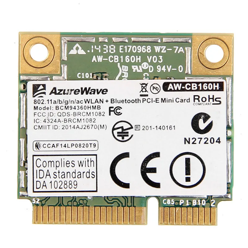 AzureWave AW-CB160H  BCM94360HMB 802.11AC 1300Mbps Wireless WIFI WLAN BT 4.0 Mini PCI-E Card Network card