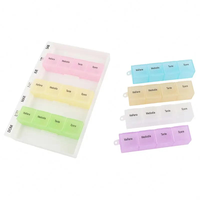 Hot Sale Custom Logo Pill Box Portable 28 Grid Weekly Plastic Pill Storage Box
