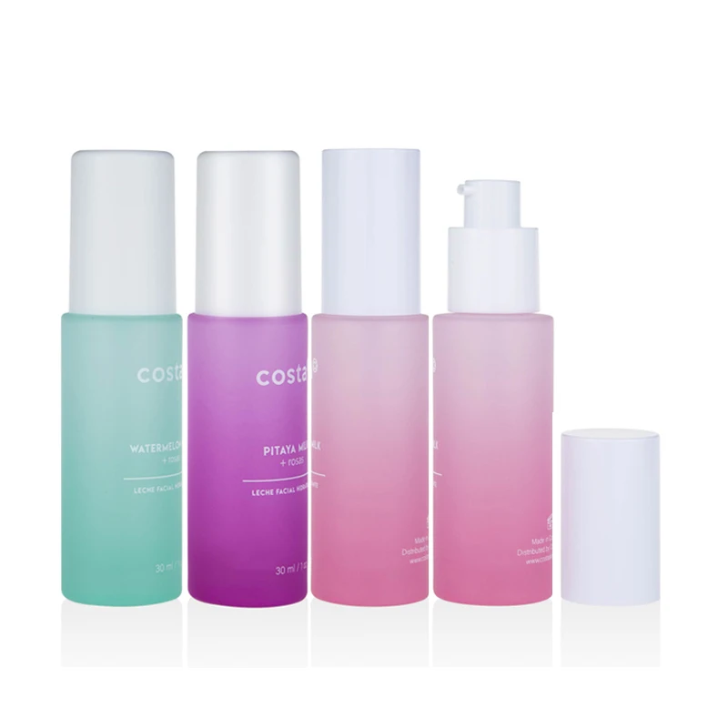 Luxury cosmetic oil pump bottle 20ml 30ml 40ml 50ml 60ml thick bottom cylinder green pink purple frosted glass serum pump bottle