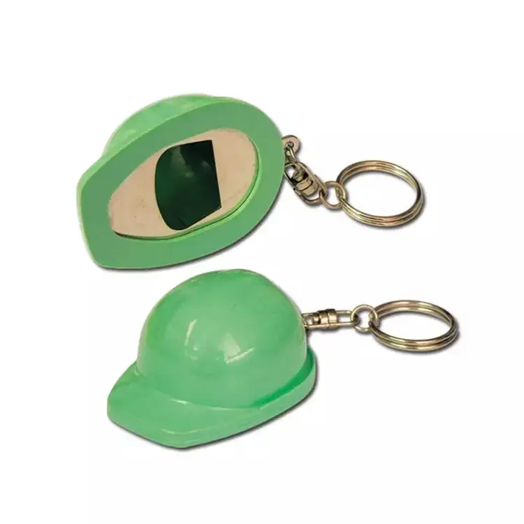promotional items for beverage motorcycle safety helmet shaped bottle opener with custom logo LED keychain