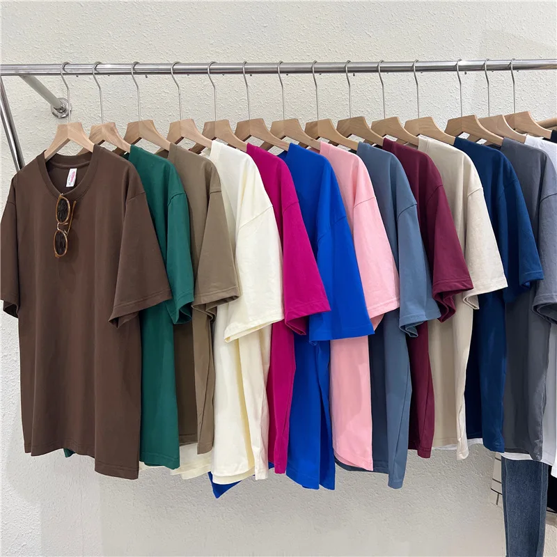 Summer heavyweight 230gsm cotton unisex plus size plain blank streetwear custom logo printing t shirt men tshirt