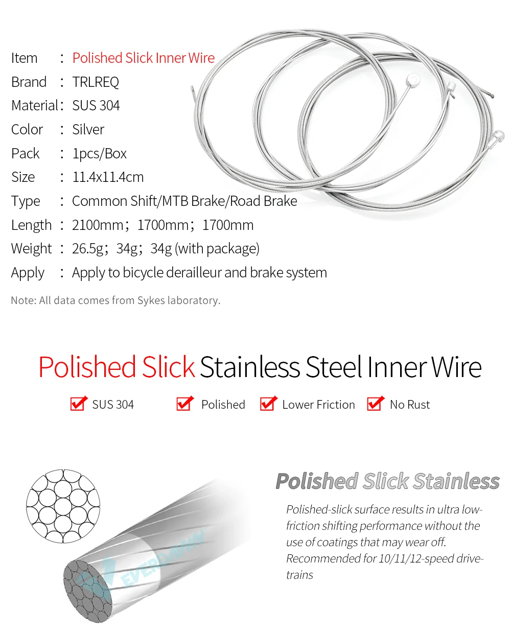 TRLREQ Polished Slick Stainless Steel Inner Wire of MTB Road Folding Bike Shift Derailleur Gear and Brake Line 1pcs in 1box