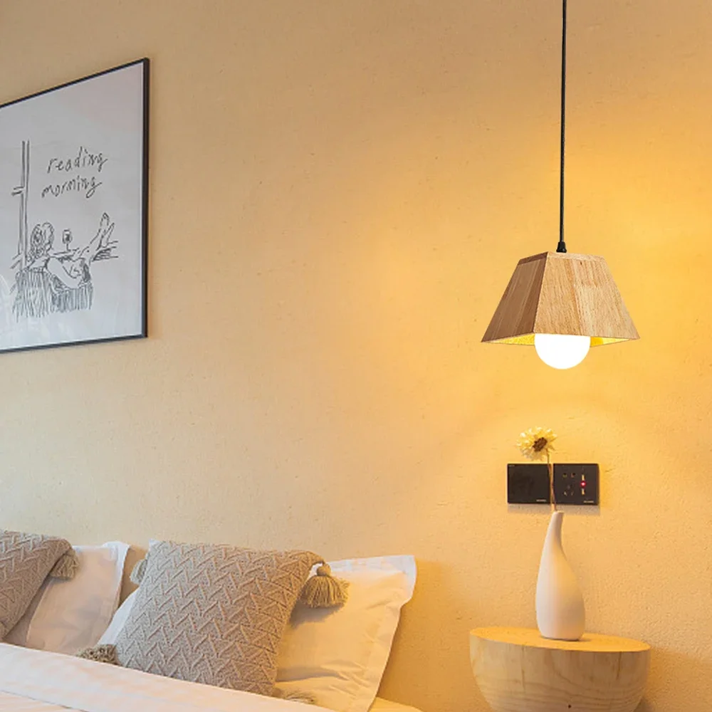 Solid wood dining room chandelier Nordic log air table bar lamp wood art bedroom headboard
