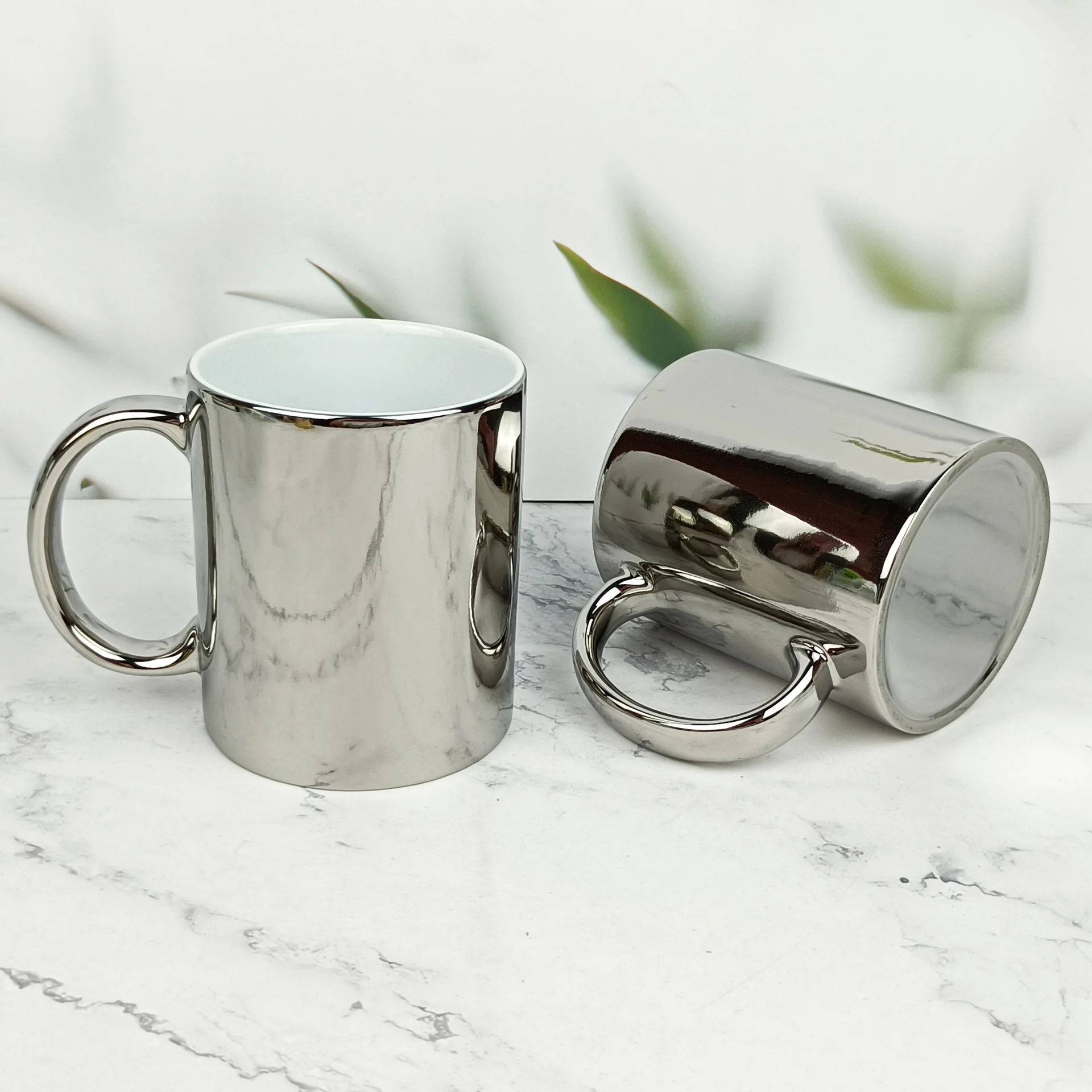 Wholesale Promotional Sliver Color Sublimation Coffee Cup Electroplated Ceramic Mugs Gifts