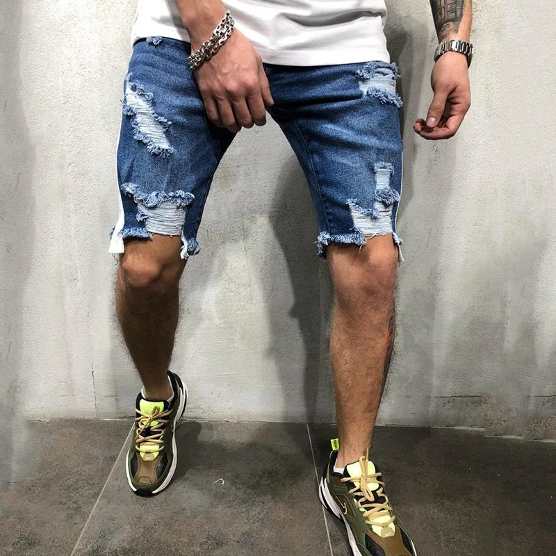 Summer Men Streetwear Ripped Distressed Jeans Shorts