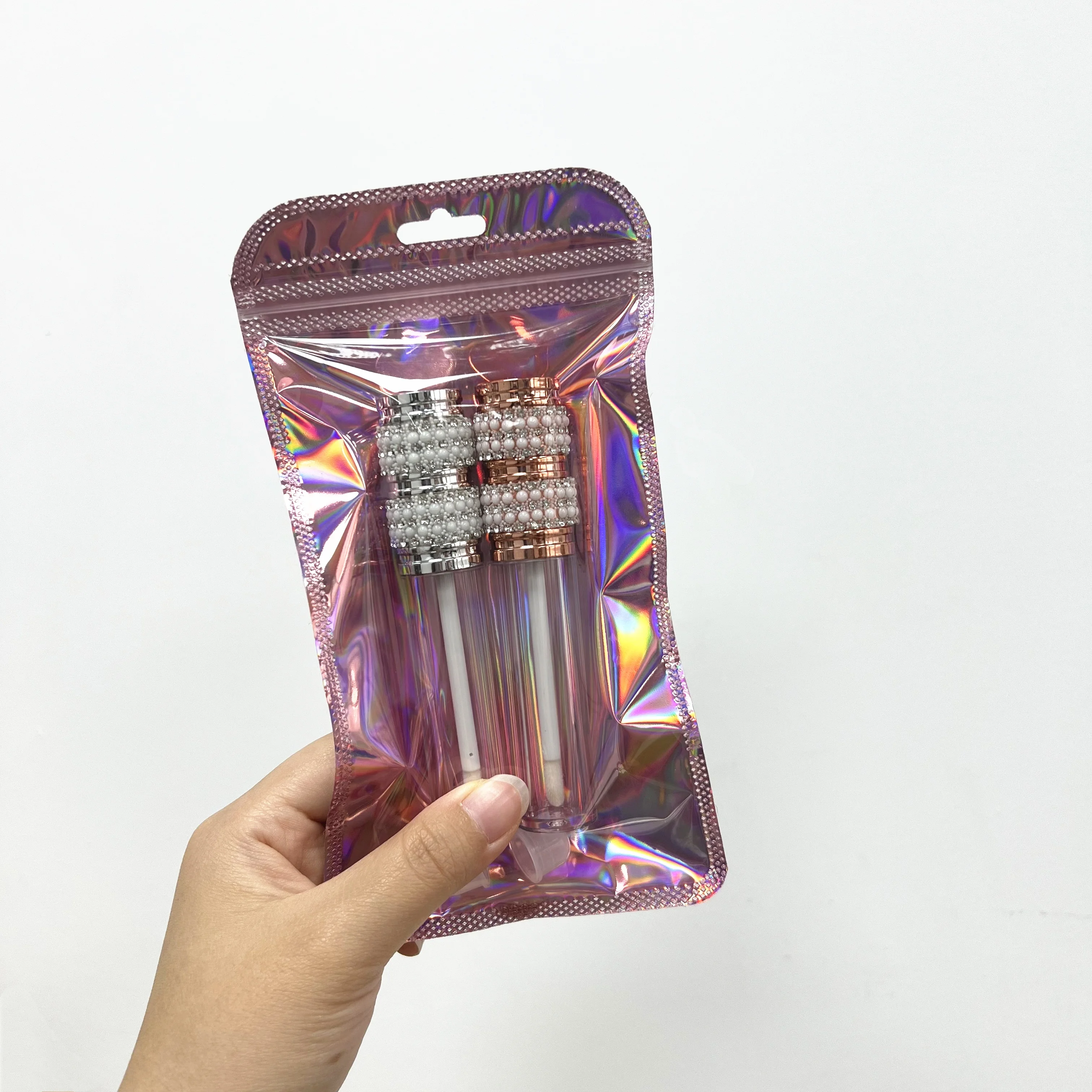 Custom logo empty luxury popular bling lipgloss cosmetic packaging glitter top lip gloss tubes with rhinestone