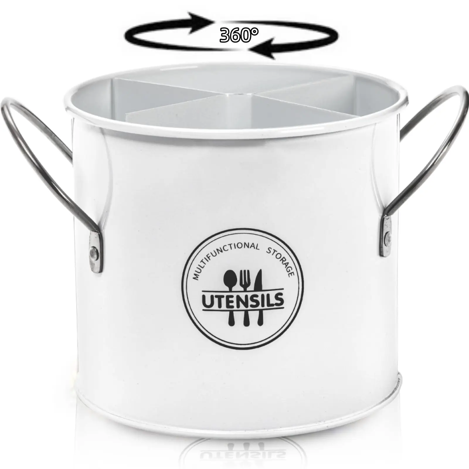 Farmhouse Utensil Holder 4 Compartment Metal Utensil Holder with Removable Divider For Kitchen Countertop