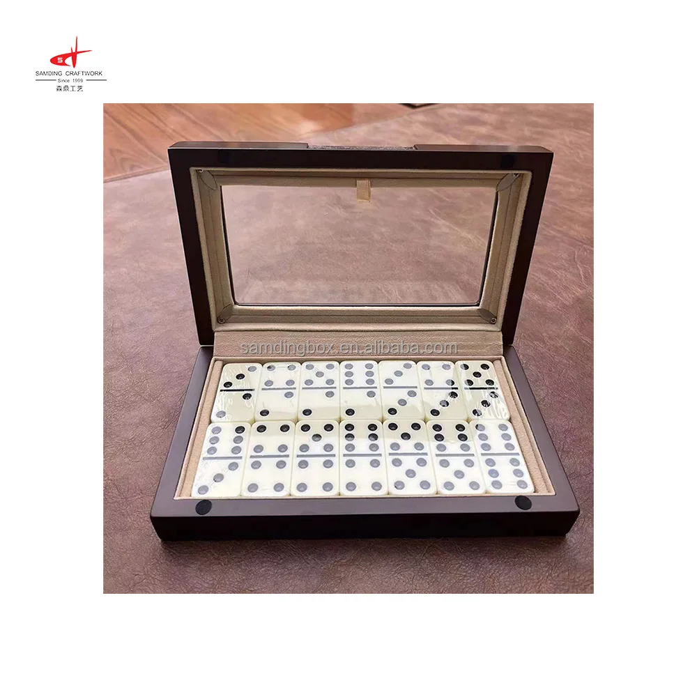 Samding Ivory Domino Sets 28Pcs Wooden Customs Printed Domino Set Domino Wooden Box
