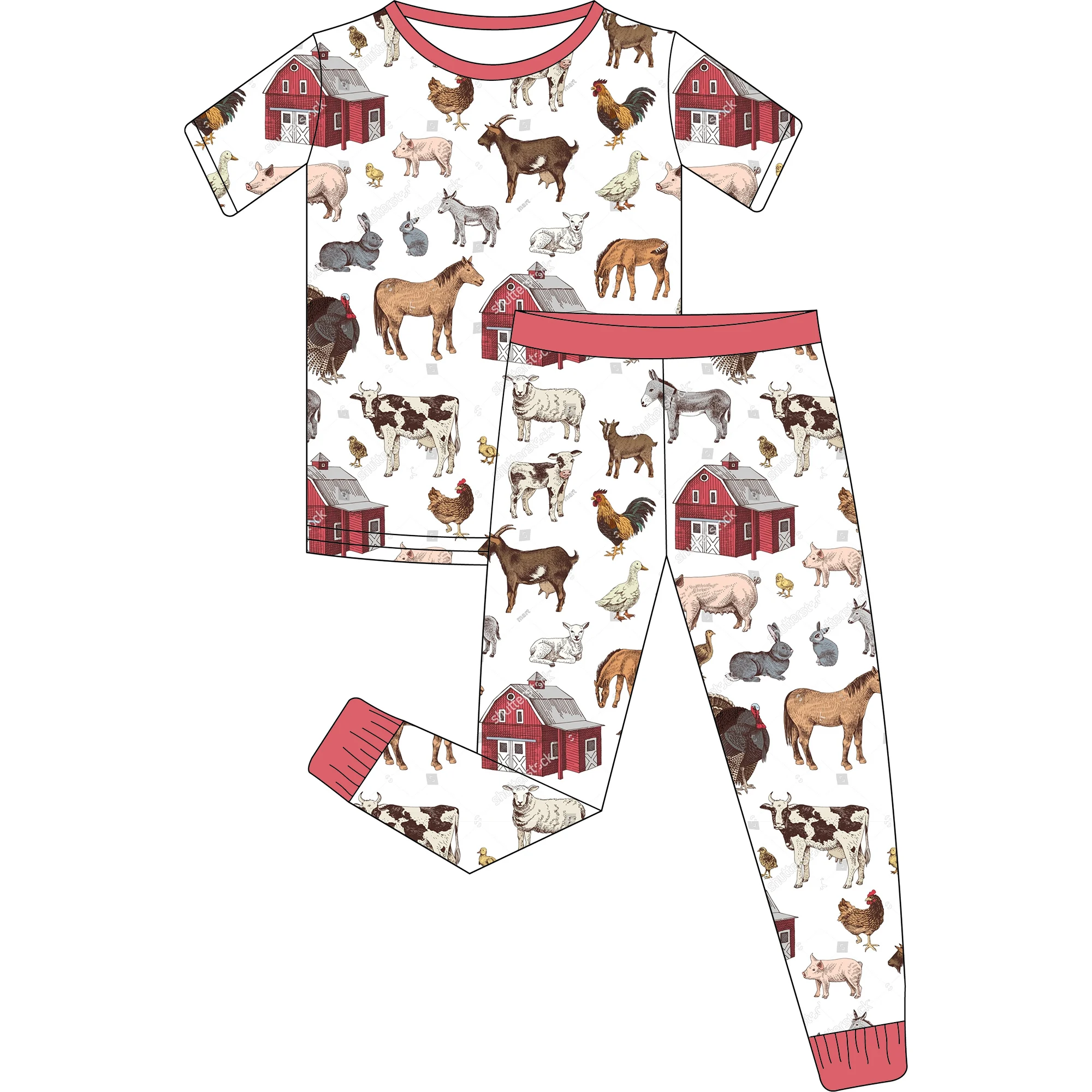 2023 design baby boy girl Bamboo Fabric farm pig horse pattern Long Sleeve Zip Romper custom size Unisex Infant Onesie