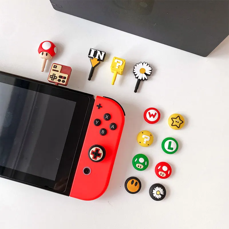 Thumb Grip + dust plug set For Nintendo Switch / NS Oled/ Lite JoyCon Controller Soft Silicone Joystick Protector Case Cover