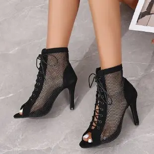 New Design Hollow Mesh High Heel Jazz Fashion Latin Comfort Peep Dance Toe Shoes Women Sandals
