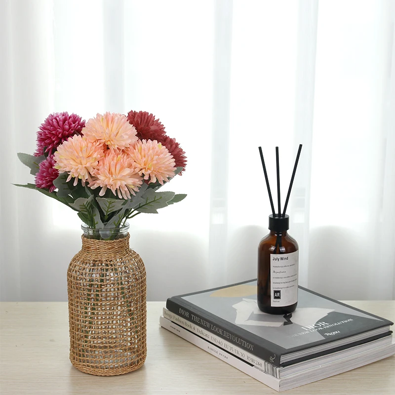 LY-51476 Factory Manufacturer 5 Head Chrysanthemum Bunch Artificial Flower Bouquet