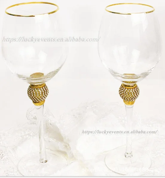 LK20191014-17 22cm gold silver rim diamond party wedding use Goblet WineGlass high redwine glasses